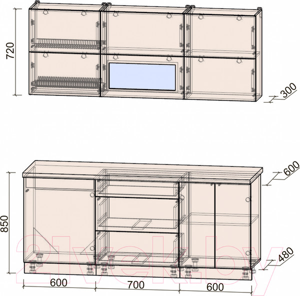 Изображение товара Кухонный гарнитур Интерлиния Мила Матте 1.9 А (белый/белый/кастилло темный)