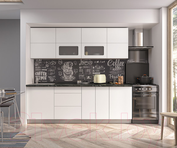 Изображение товара Кухонный гарнитур Интерлиния Мила Матте 2.2 А (белый/белый/кастилло темный)