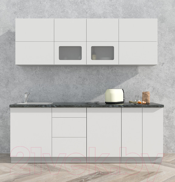 Изображение товара Кухонный гарнитур Интерлиния Мила Матте 2.2 А (белый/белый/кастилло темный)