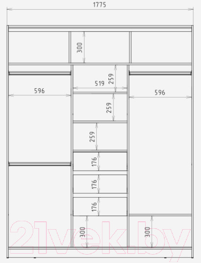 Изображение товара Шкаф-купе Рэйгрупп B 177 VVH Bromo РГ-09.01 (дуб велингтон/черный матовый)