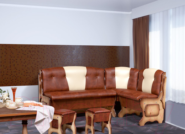 Изображение товара Уголок кухонный мягкий Анмикс Ладога 2д (кожзам темно-коричневый/бежевый)