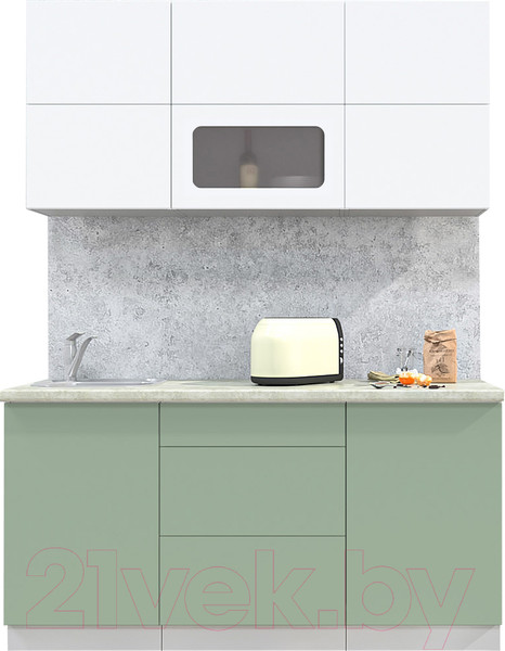 Изображение товара Кухонный гарнитур Интерлиния Мила Матте 1.6 А (белый/мята/опал светлый)