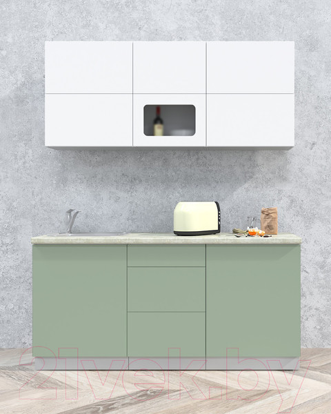 Изображение товара Кухонный гарнитур Интерлиния Мила Матте 1.7 А (белый/мята/опал светлый)