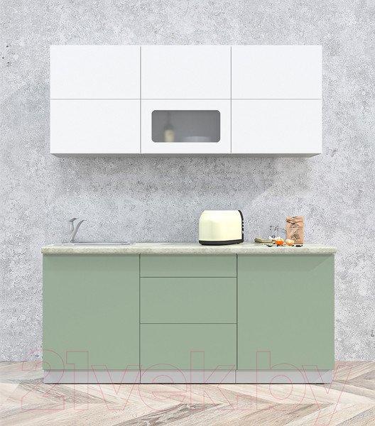 Изображение товара Кухонный гарнитур Интерлиния Мила Матте 1.8 А (белый/мята/опал светлый)