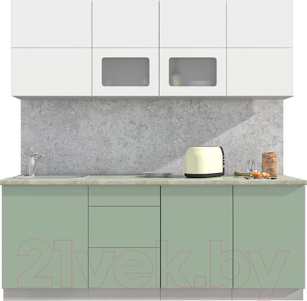 Изображение товара Кухонный гарнитур Интерлиния Мила Матте 2.1 А (белый/мята/опал светлый)