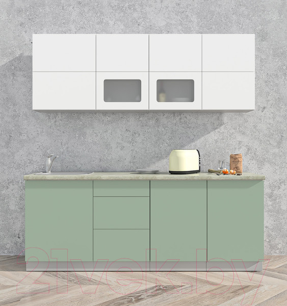 Изображение товара Кухонный гарнитур Интерлиния Мила Матте 2.1 А (белый/мята/опал светлый)