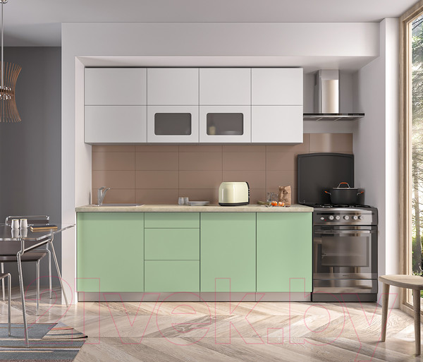 Изображение товара Кухонный гарнитур Интерлиния Мила Матте 2.1 А (белый/мята/опал светлый)