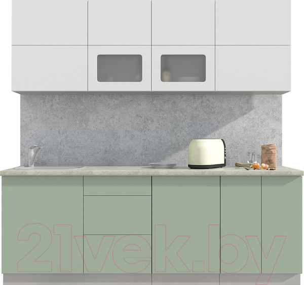Изображение товара Кухонный гарнитур Интерлиния Мила Матте 2.2 А (белый/мята/опал светлый)