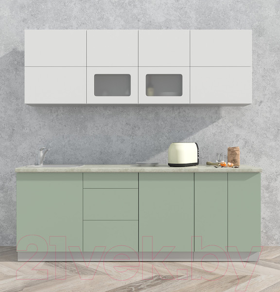 Изображение товара Кухонный гарнитур Интерлиния Мила Матте 2.2 А (белый/мята/опал светлый)