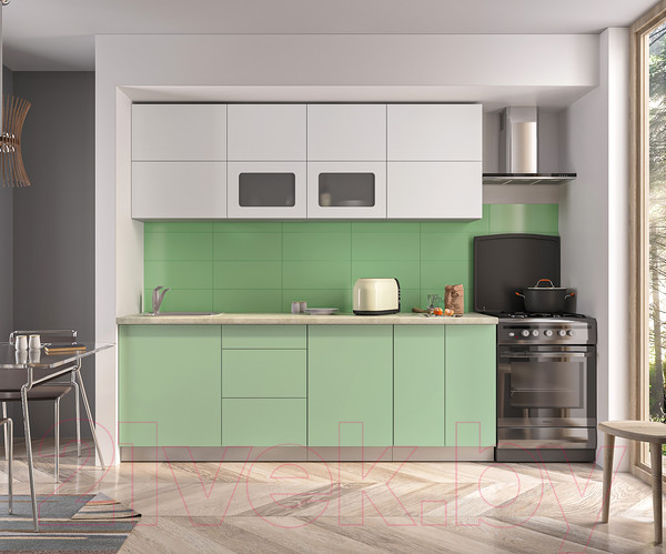 Изображение товара Кухонный гарнитур Интерлиния Мила Матте 2.2 А (белый/мята/опал светлый)