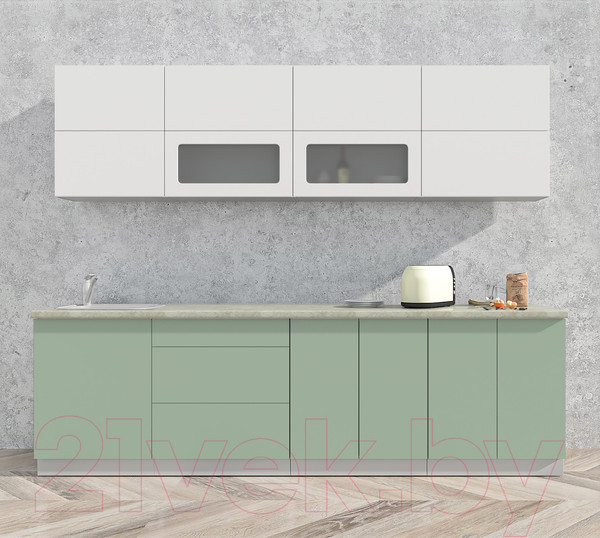 Изображение товара Кухонный гарнитур Интерлиния Мила Матте 2.7 А (белый/мята/опал светлый)