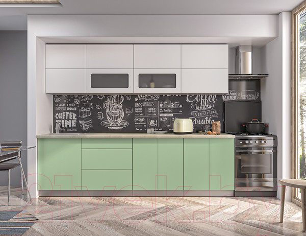 Изображение товара Кухонный гарнитур Интерлиния Мила Матте 2.7 А (белый/мята/опал светлый)