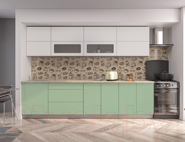 Изображение товара Кухонный гарнитур Интерлиния Мила Матте 3.0 А (белый/мята/опал светлый)