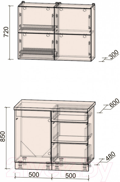 Изображение товара Кухонный гарнитур Интерлиния Мила Матте 1.0 А (белый/белый/кастилло темный)