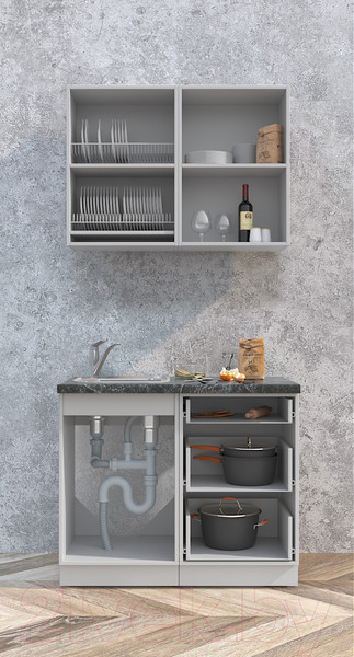 Изображение товара Кухонный гарнитур Интерлиния Мила Матте 1.0 А (белый/белый/кастилло темный)