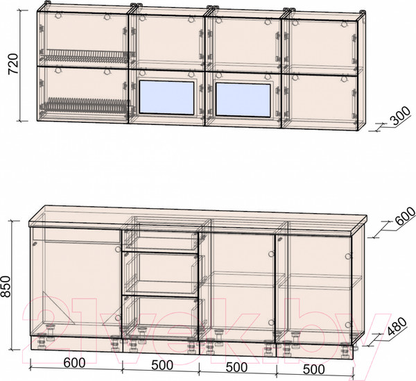 Изображение товара Кухонный гарнитур Интерлиния Мила Матте 2.1 А (белый/белый/кастилло темный)