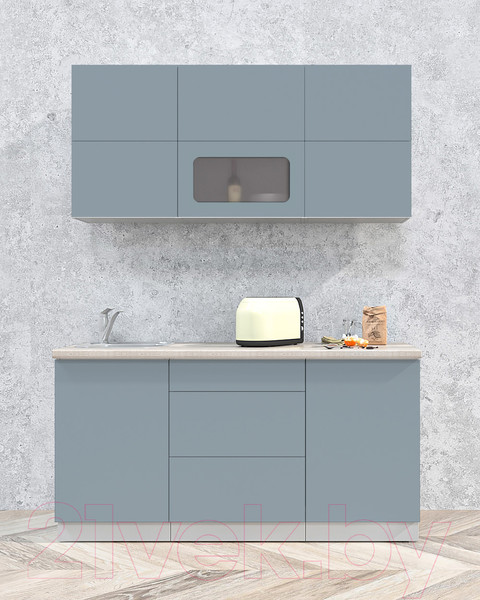 Изображение товара Кухонный гарнитур Интерлиния Мила Матте 1.6 А (океан/океан/травертин серый)