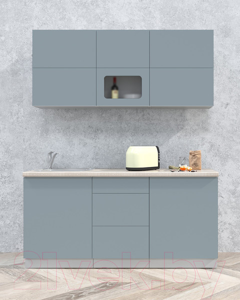 Изображение товара Кухонный гарнитур Интерлиния Мила Матте 1.7 А (океан/океан/травертин серый)