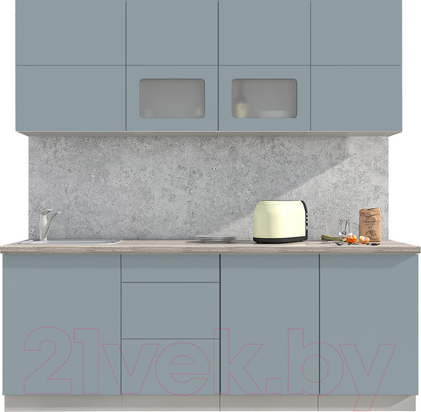 Изображение товара Кухонный гарнитур Интерлиния Мила Матте 2.1 А (океан/океан/травертин серый)