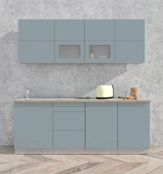 Изображение товара Кухонный гарнитур Интерлиния Мила Матте 2.1 А (океан/океан/травертин серый)