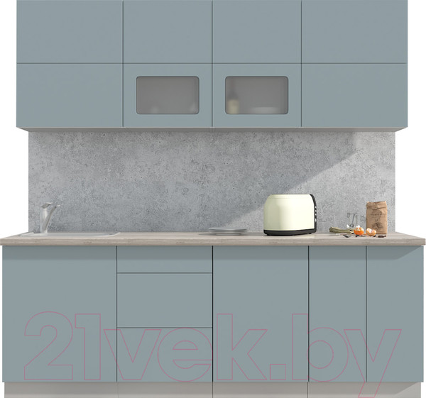 Изображение товара Кухонный гарнитур Интерлиния Мила Матте 2.2 А (океан/океан/травертин серый)