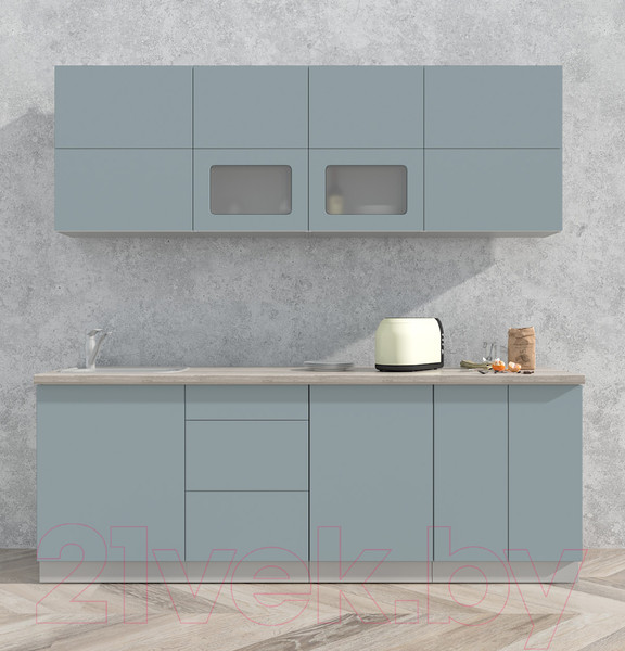 Изображение товара Кухонный гарнитур Интерлиния Мила Матте 2.2 А (океан/океан/травертин серый)