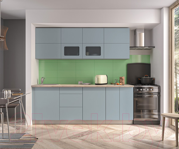 Изображение товара Кухонный гарнитур Интерлиния Мила Матте 2.2 А (океан/океан/травертин серый)