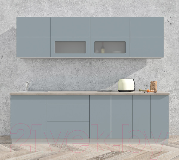 Изображение товара Кухонный гарнитур Интерлиния Мила Матте 2.6 А (океан/океан/травертин серый)