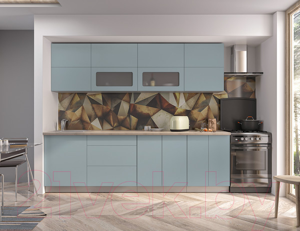 Изображение товара Кухонный гарнитур Интерлиния Мила Матте 2.7 А (океан/океан/травертин серый)