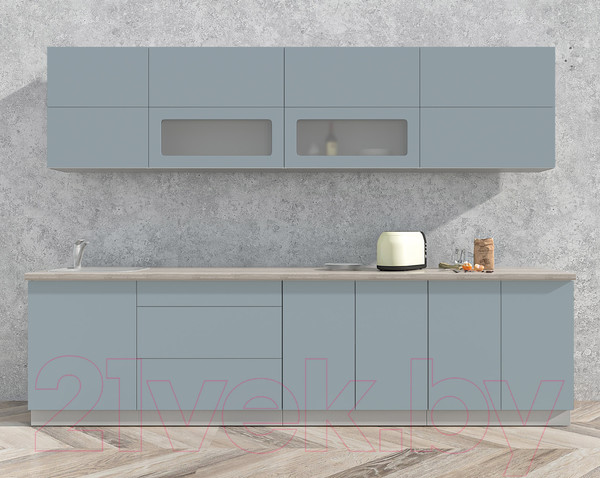Изображение товара Кухонный гарнитур Интерлиния Мила Матте 3.0 А (океан/океан/травертин серый)