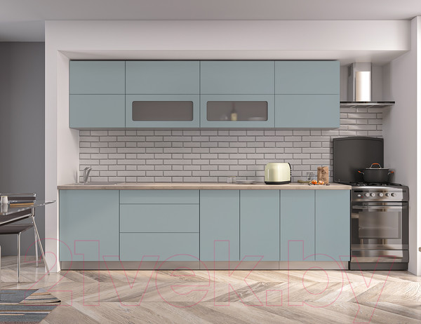Изображение товара Кухонный гарнитур Интерлиния Мила Матте 3.0 А (океан/океан/травертин серый)