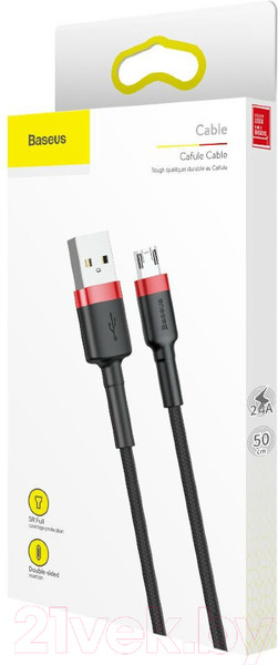 Изображение товара Кабель Baseus Cafule USB A - microUSB 2.4A / CAMKLF-B91 (1м, черный/красный)