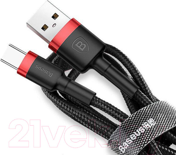 Изображение товара Кабель Baseus Cafule USB2.0 AM - Type-C 3А / CATKLF-B91 (1м, красный/черный)