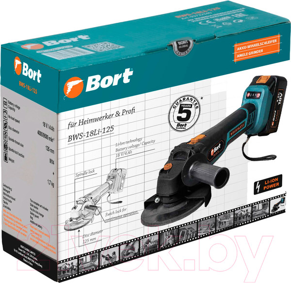 Изображение товара Угловая шлифовальная машина Bort BWS-18Li-125 (93722340)