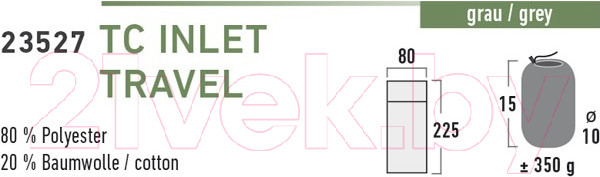 Изображение товара Вкладыш в спальный мешок High Peak TC Inlett Travel / 23527 (серый)