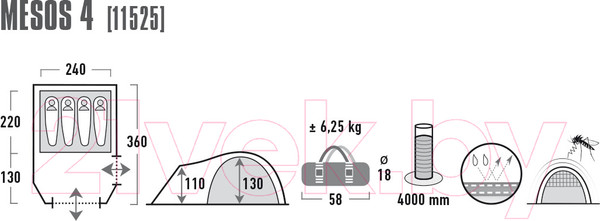 Изображение товара Палатка High Peak Mesos 4 / 11525 (темно-серый/серый)