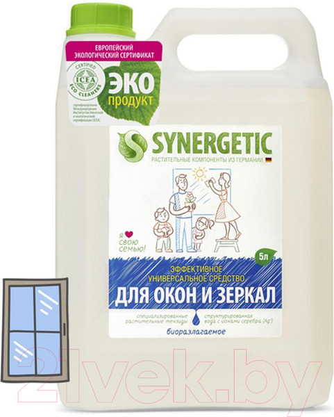 Изображение товара Средство для мытья стекол Synergetic Биоразлагаемое для окон, стекол и зеркал (5л)