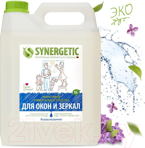 Изображение товара Средство для мытья стекол Synergetic Биоразлагаемое для окон, стекол и зеркал (5л)