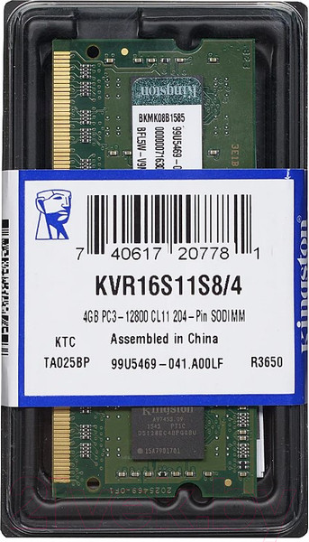 Изображение товара Оперативная память DDR3 Kingston KVR16S11S8/4WP