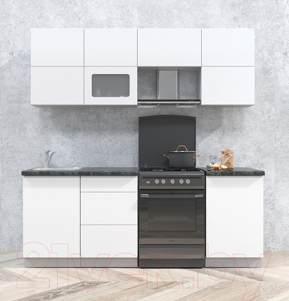 Изображение товара Кухонный гарнитур Интерлиния Мила Матте 2.1 Б (белый/белый/кастилло темный)