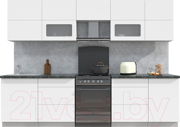 Изображение товара Кухонный гарнитур Интерлиния Мила Матте 2.9 Б (белый/белый/кастилло темный)