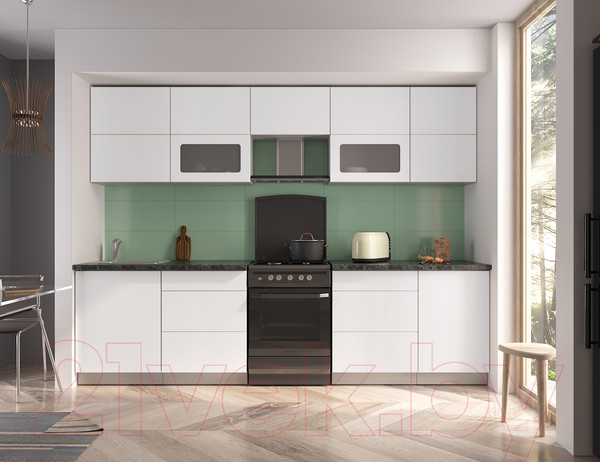 Изображение товара Кухонный гарнитур Интерлиния Мила Матте 2.9 Б (белый/белый/кастилло темный)