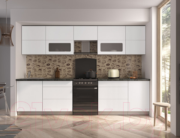 Изображение товара Кухонный гарнитур Интерлиния Мила Матте 3.3 Б (белый/белый/кастилло темный)