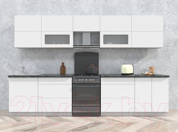 Изображение товара Кухонный гарнитур Интерлиния Мила Матте 3.3 Б (белый/белый/кастилло темный)