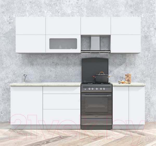 Изображение товара Кухонный гарнитур Интерлиния Мила Матте 2.5 Б (белый/белый/опал светлый)