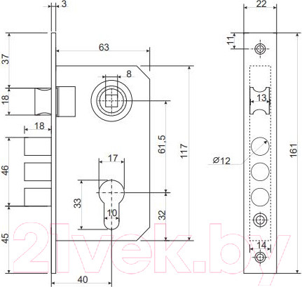 Изображение товара Замок врезной VELA 1023-CR (хром)