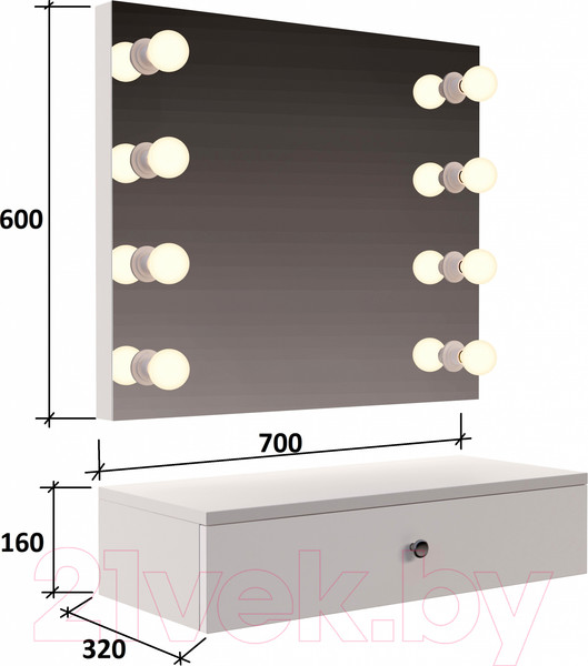 Изображение товара Туалетный столик с зеркалом Мир Мебели SV-31 с подсветкой