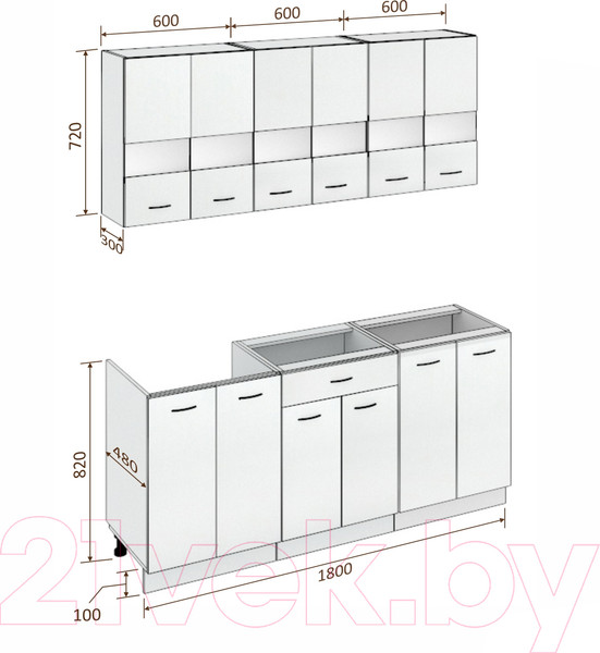 Изображение товара Кухонный гарнитур Кортекс-мебель Корнелия Экстра 1.8 без столешницы (дуб сонома)