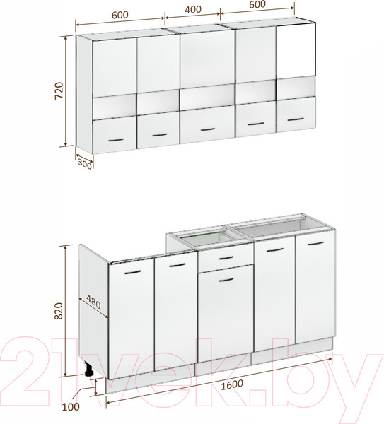 Изображение товара Кухонный гарнитур Кортекс-мебель Корнелия Экстра 1.6 без столешницы (дуб сонома/венге)