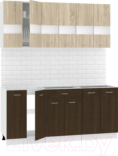 Изображение товара Кухонный гарнитур Кортекс-мебель Корнелия Экстра 1.8 без столешницы (дуб сонома/венге)